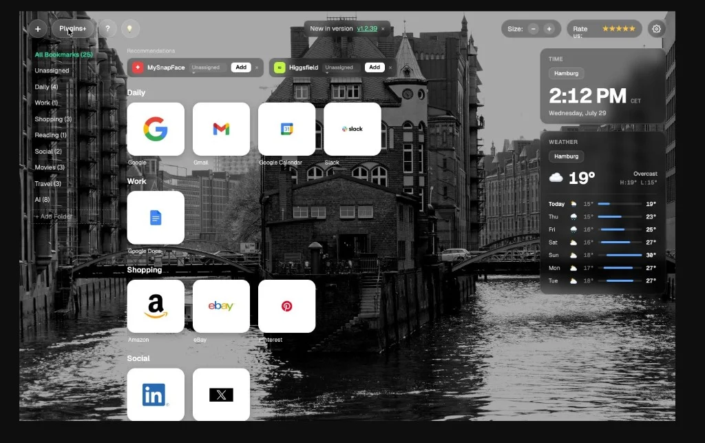 New Tab  -  visuelle Lesezeichen und Ordner