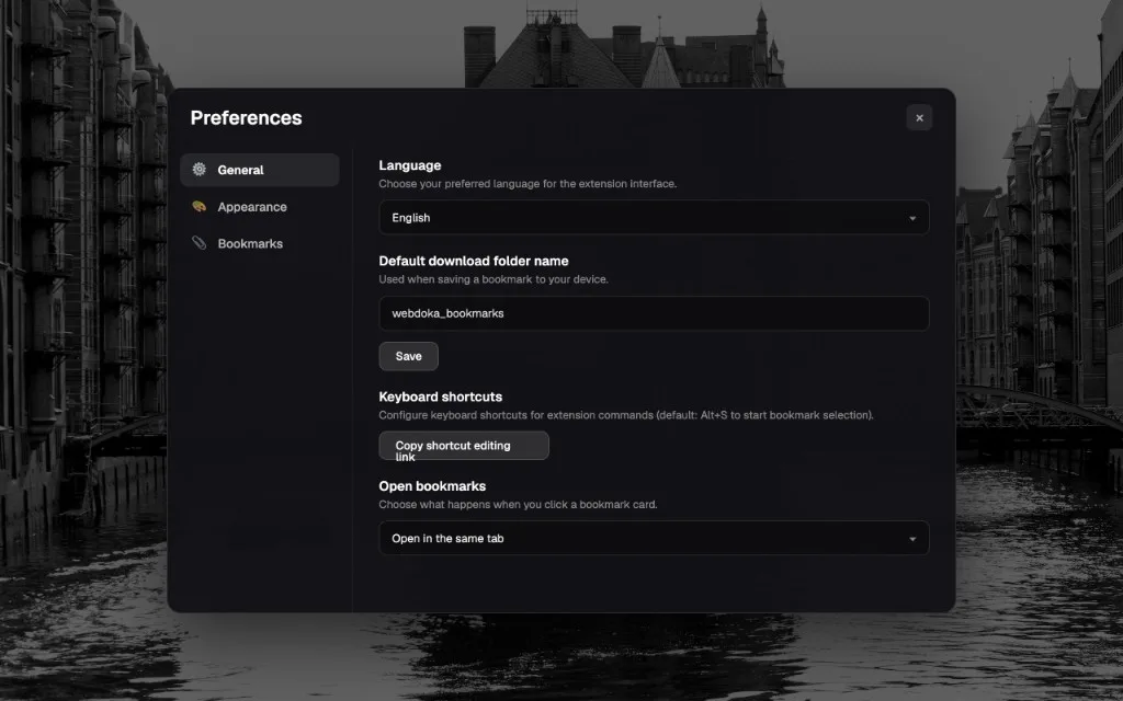 New Tab  -  Widgets, Hintergrund und Einstellungen